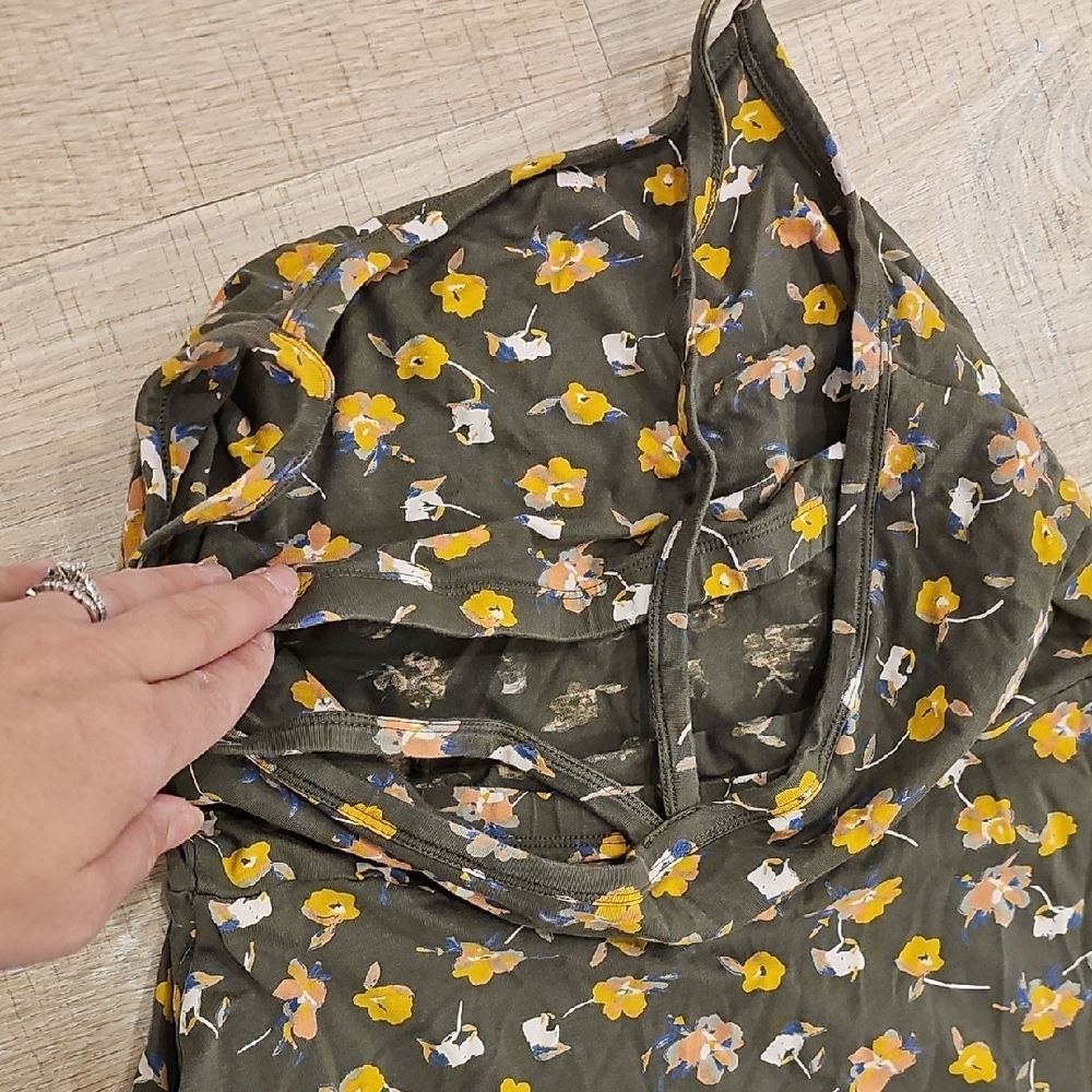 Pact Greyish Olive Floral Spaghetti Strap Top - Picture 4 of 5
